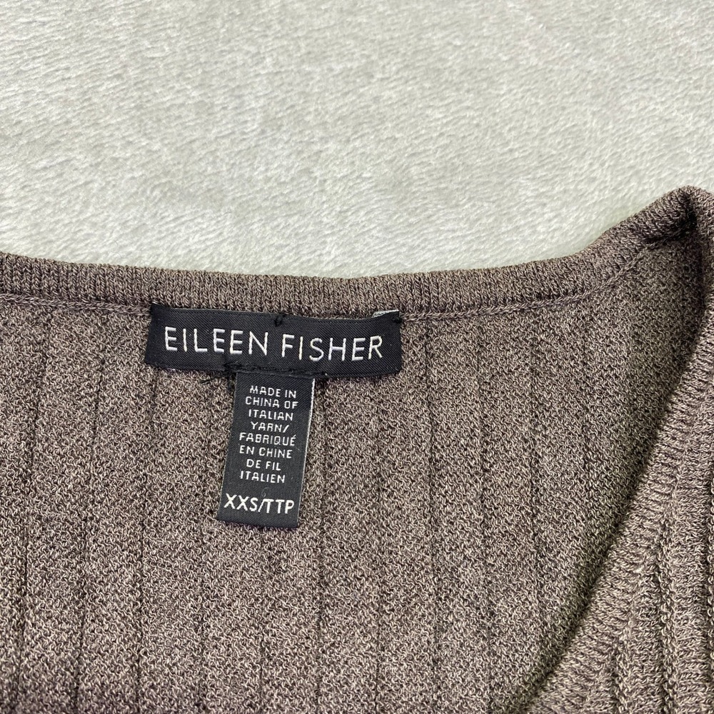 Eileen Fisher Wool Ribbed Knit Midi Dress Brown Long Sleeve XXS Pleated Festive - Picture 6 of 10